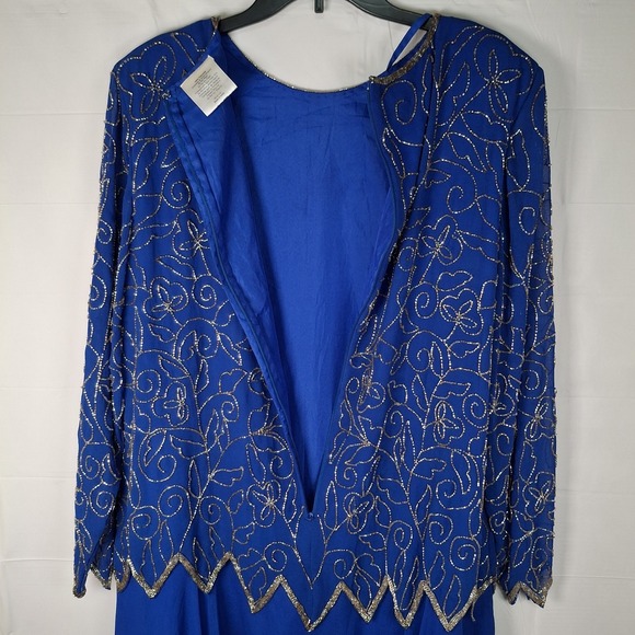 Vtg Jean for Joseph Le Bon Formal Dress Size 16 Blue Beaded Top‎ Flowy Skirt - Picture 11 of 16